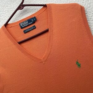 Polo Ralph Lauren Sweater Vest Mens Large V-Neck Orange Pima Cotton Preppy Golf